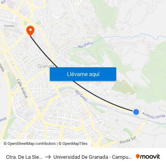 Ctra. De La Sierra 8 to Universidad De Granada - Campus Centro map