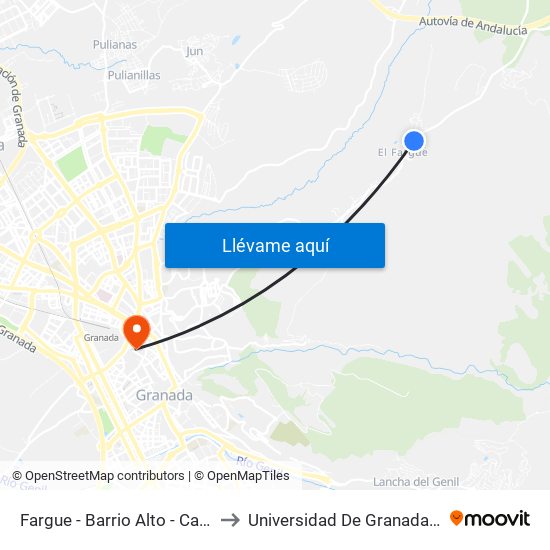 Fargue - Barrio Alto - Carretera De Murcia to Universidad De Granada - Campus Centro map