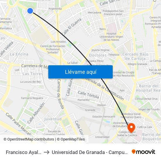 Francisco Ayala 62 to Universidad De Granada - Campus Centro map