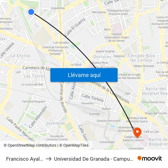 Francisco Ayala 81 to Universidad De Granada - Campus Centro map