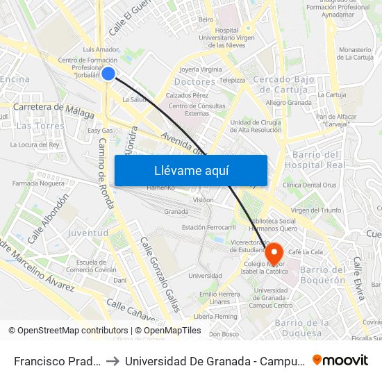 Francisco Pradilla 6 to Universidad De Granada - Campus Centro map