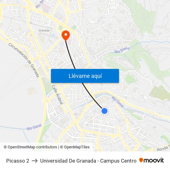 Picasso 2 to Universidad De Granada - Campus Centro map