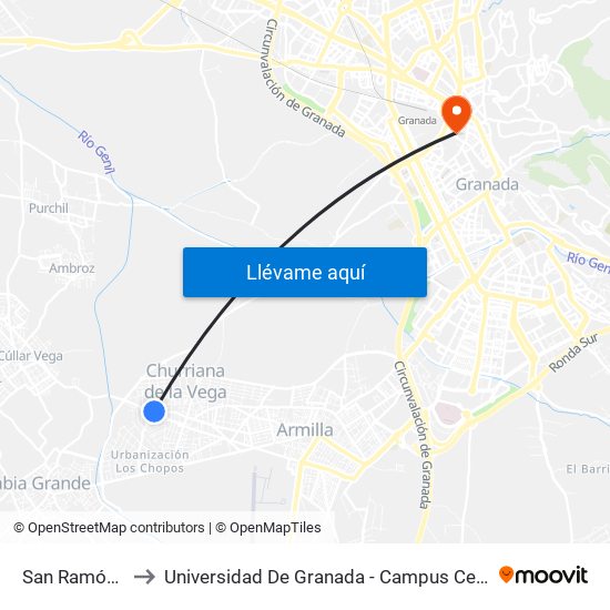 San Ramón 4 to Universidad De Granada - Campus Centro map