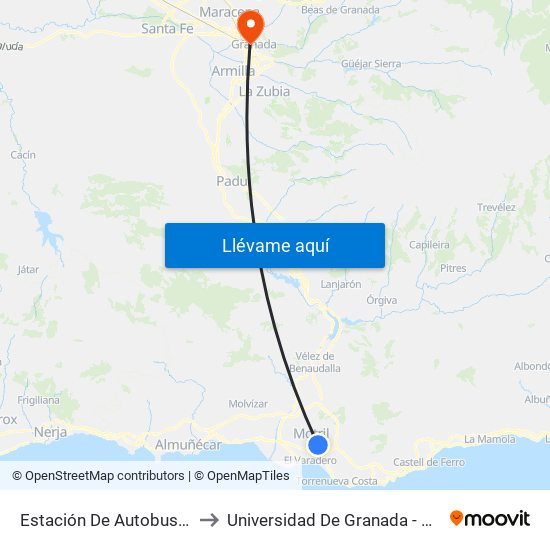 Estación De Autobuses De Motril to Universidad De Granada - Campus Centro map