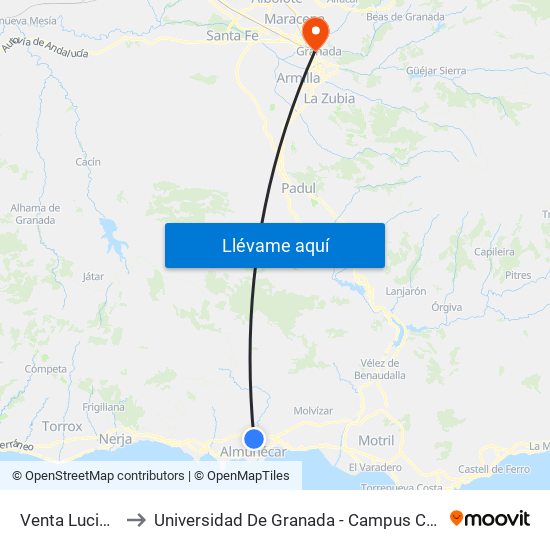 Venta Luciano to Universidad De Granada - Campus Centro map