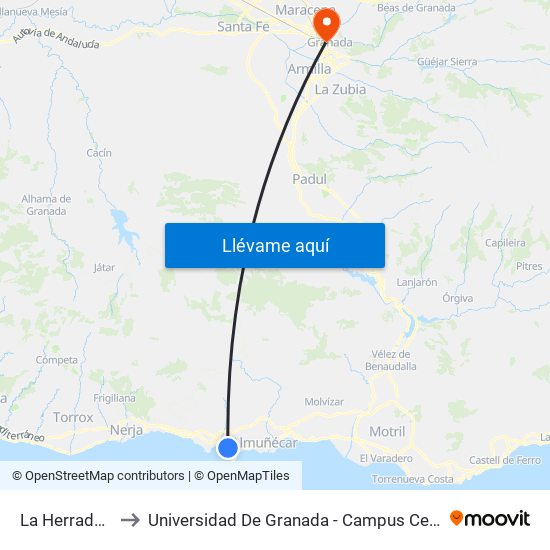La Herradura to Universidad De Granada - Campus Centro map