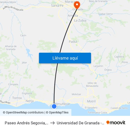 Paseo Andrés Segovia, Los Fenicios R to Universidad De Granada - Campus Centro map
