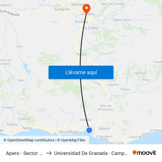Apero - Sector Norte to Universidad De Granada - Campus Centro map