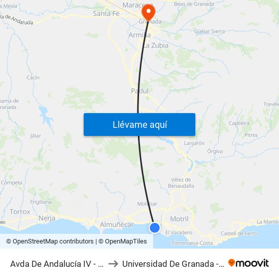 Avda De Andalucía IV - Los Flamencos to Universidad De Granada - Campus Centro map