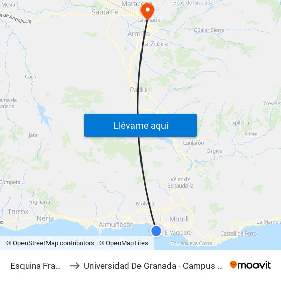 Esquina Fragata to Universidad De Granada - Campus Centro map