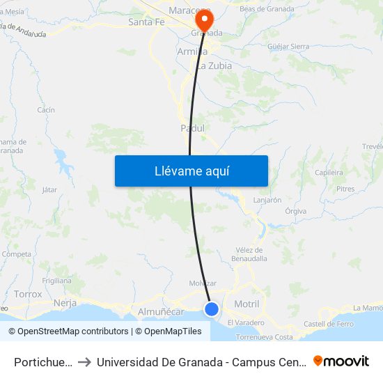 Portichuelo to Universidad De Granada - Campus Centro map