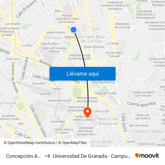 Concepción Arenal to Universidad De Granada - Campus Centro map