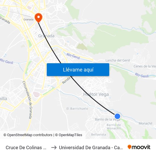 Cruce De Colinas Bermejas to Universidad De Granada - Campus Centro map