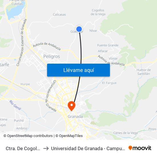 Ctra. De Cogollos V to Universidad De Granada - Campus Centro map
