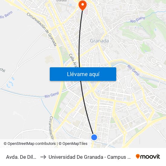 Avda. De Dílar 4 to Universidad De Granada - Campus Centro map