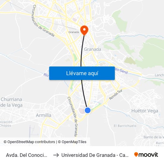 Avda. Del Conocimiento 2- to Universidad De Granada - Campus Centro map