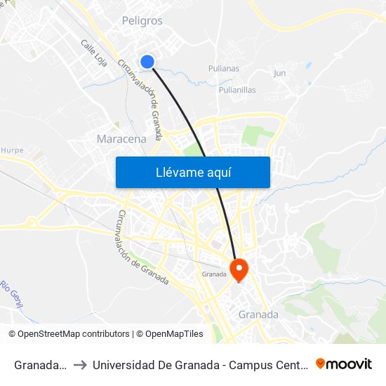 Granada 1 to Universidad De Granada - Campus Centro map