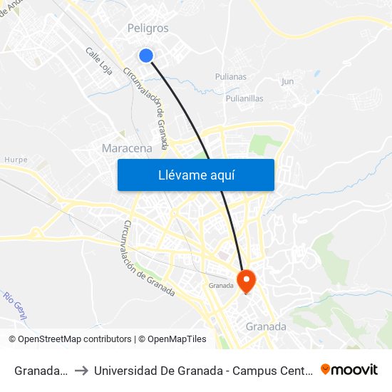 Granada 3 to Universidad De Granada - Campus Centro map