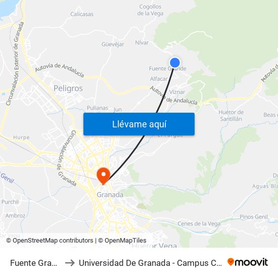 Fuente Grande to Universidad De Granada - Campus Centro map