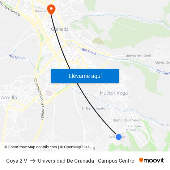 Goya 2 V to Universidad De Granada - Campus Centro map