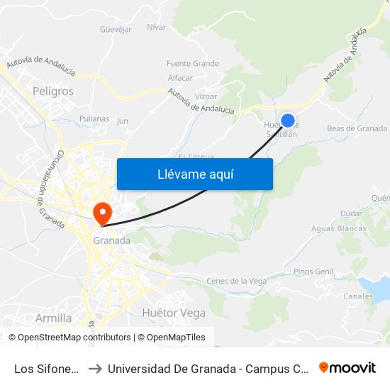 Los Sifones V to Universidad De Granada - Campus Centro map