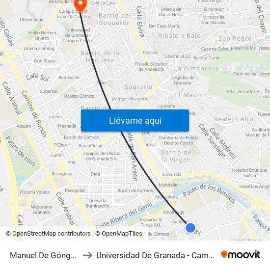 Manuel De Góngora 1 V to Universidad De Granada - Campus Centro map
