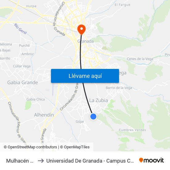 Mulhacén 1 V to Universidad De Granada - Campus Centro map
