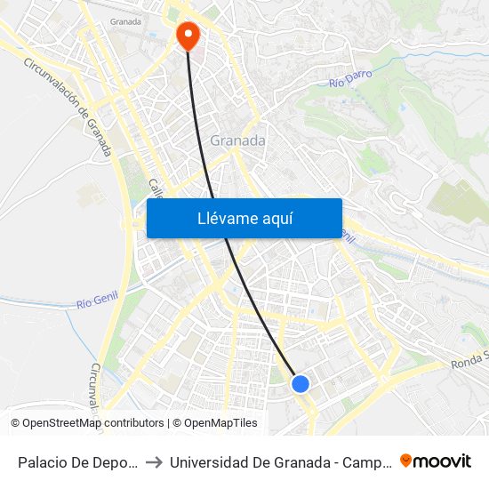 Palacio De Deportes V to Universidad De Granada - Campus Centro map