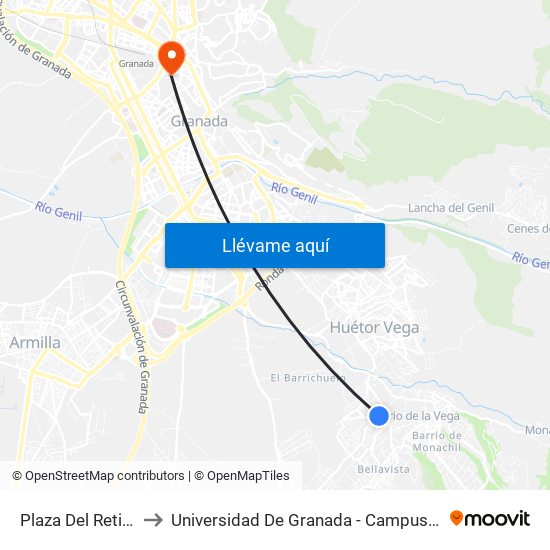 Plaza Del Retiro V to Universidad De Granada - Campus Centro map