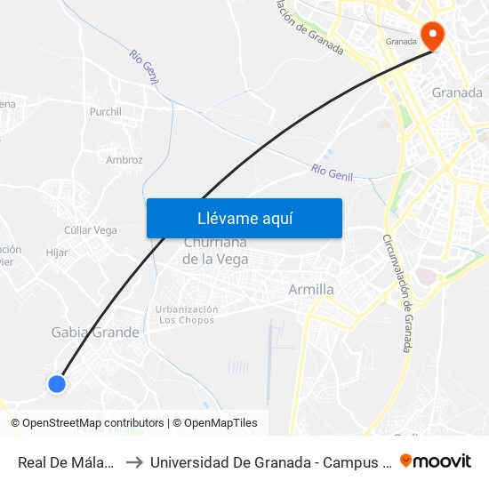Real De Málaga 4 to Universidad De Granada - Campus Centro map