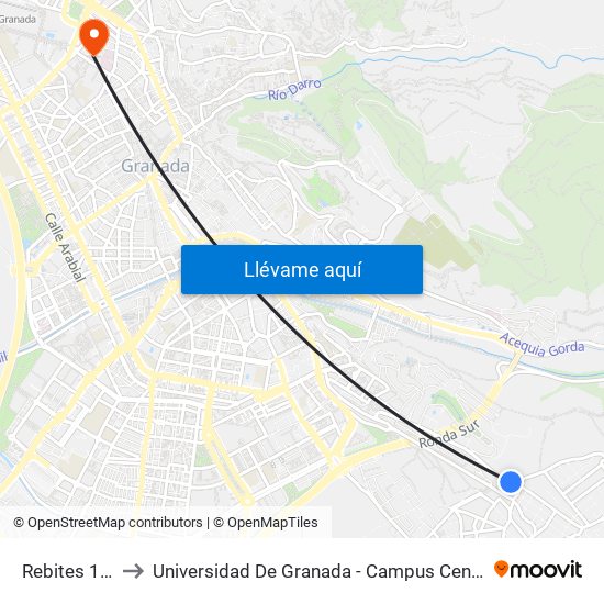 Rebites 1 V to Universidad De Granada - Campus Centro map