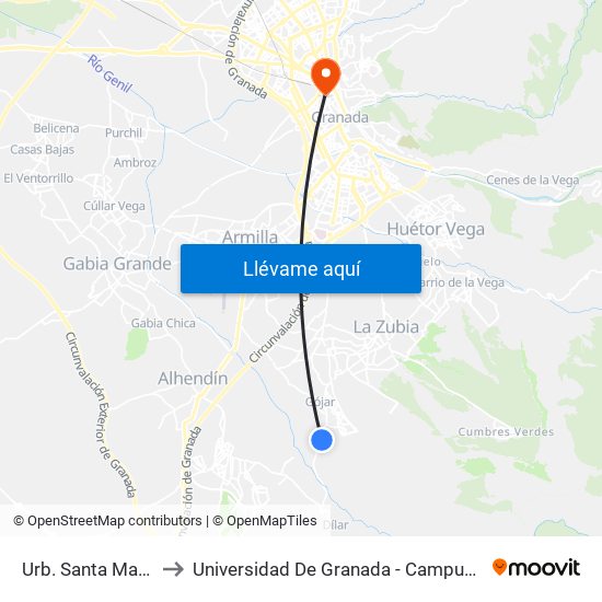 Urb. Santa Marta V to Universidad De Granada - Campus Centro map
