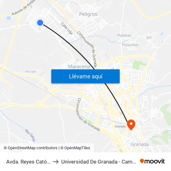 Avda. Reyes Católicos 1 to Universidad De Granada - Campus Centro map