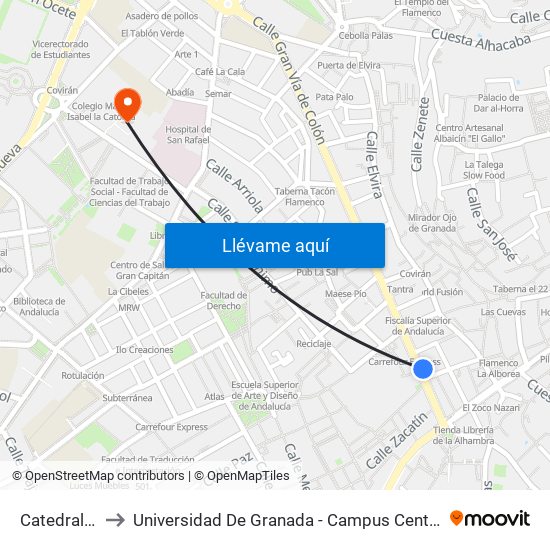 Catedral V to Universidad De Granada - Campus Centro map