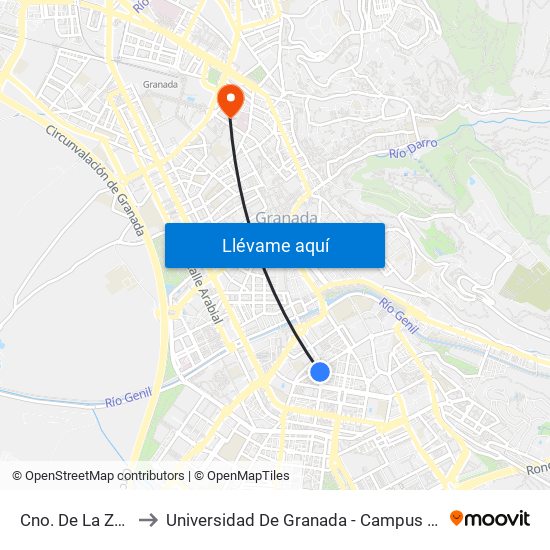 Cno. De La Zubia to Universidad De Granada - Campus Centro map