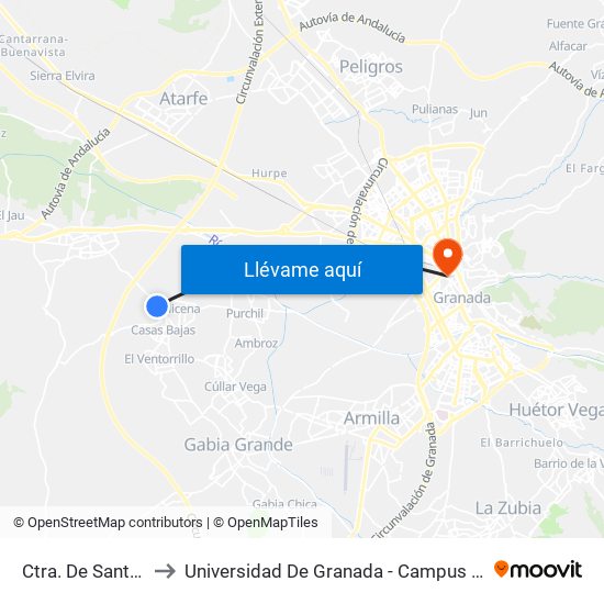 Ctra. De Santa Fe to Universidad De Granada - Campus Centro map