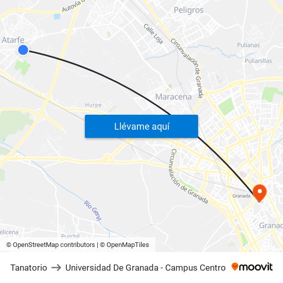 Tanatorio to Universidad De Granada - Campus Centro map