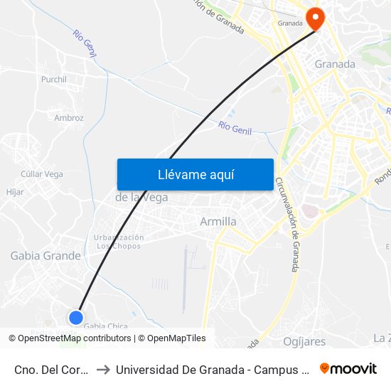 Cno. Del Corcho to Universidad De Granada - Campus Centro map