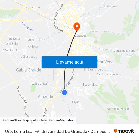 Urb. Loma Linda to Universidad De Granada - Campus Centro map