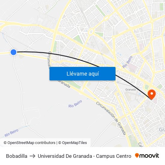 Bobadilla to Universidad De Granada - Campus Centro map