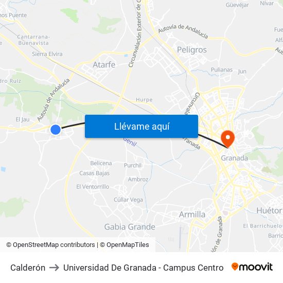 Calderón to Universidad De Granada - Campus Centro map