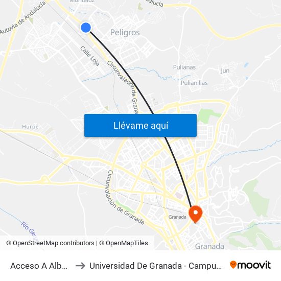 Acceso A Albolote to Universidad De Granada - Campus Centro map