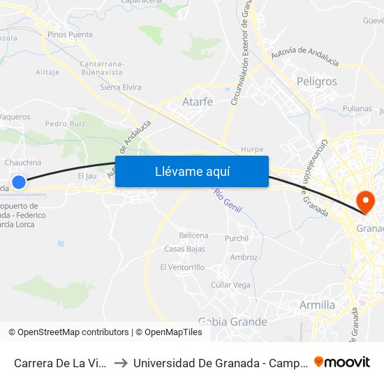 Carrera De La Virgen 1 to Universidad De Granada - Campus Centro map