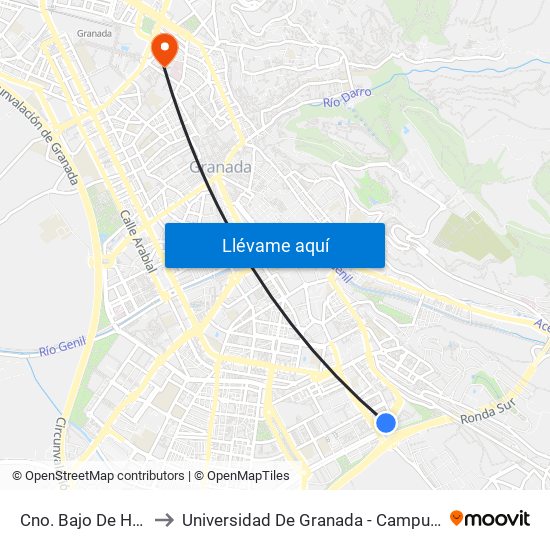 Cno. Bajo De Huétor to Universidad De Granada - Campus Centro map