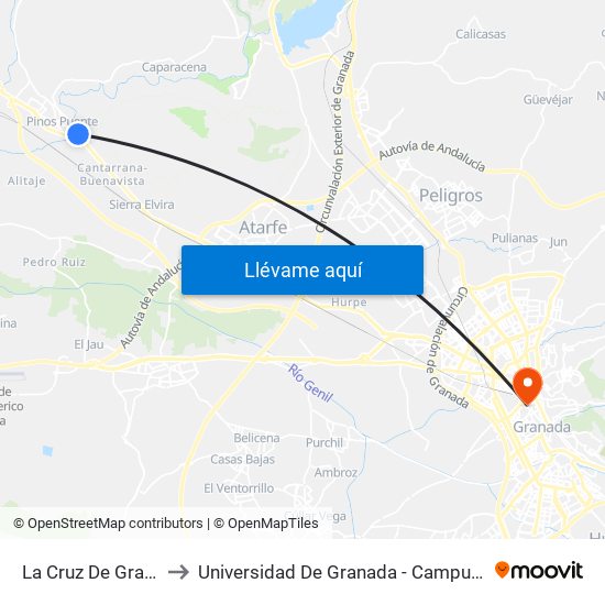 La Cruz De Granada to Universidad De Granada - Campus Centro map