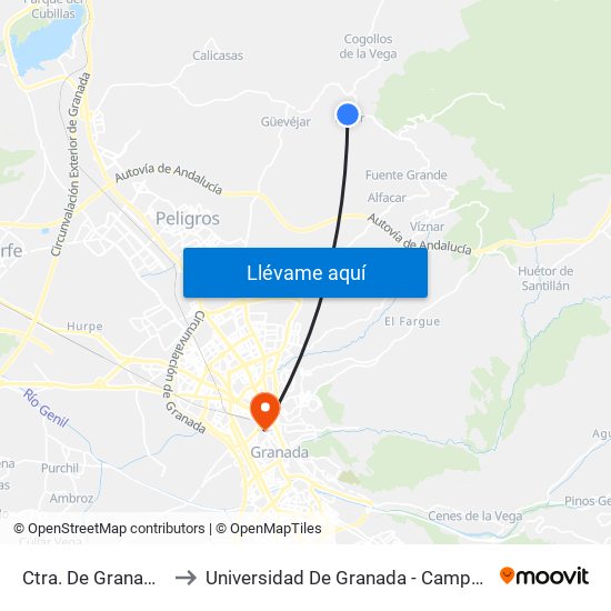 Ctra. De Granada 2 V to Universidad De Granada - Campus Centro map