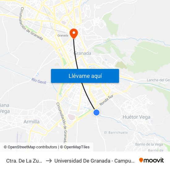 Ctra. De La Zubia 1 to Universidad De Granada - Campus Centro map