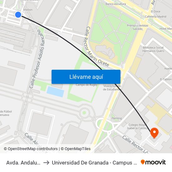 Avda. Andaluces to Universidad De Granada - Campus Centro map