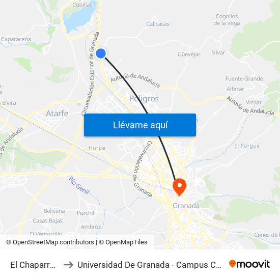 El Chaparral 2 to Universidad De Granada - Campus Centro map