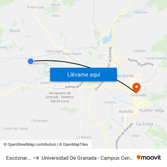 Escóznar 1 to Universidad De Granada - Campus Centro map
